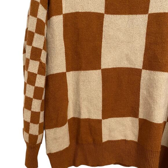 ANDTHEWHY Brown Checkered Oversized Sweater Sz S NWT - Picture 4 of 14